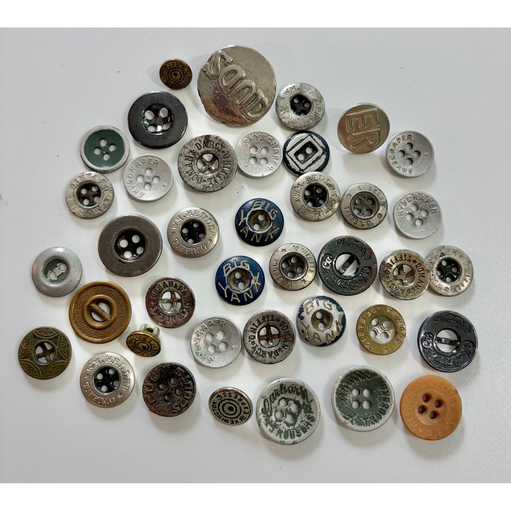 Vtg Antique Workwear Merchant Tailor Buttons Lot Big Yank Oakhorn Trousers Ohio